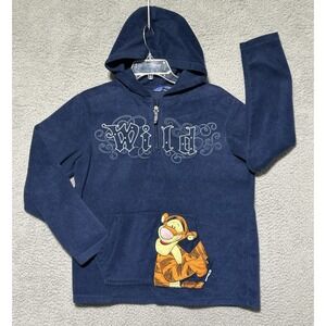 Vintage Disney Quarter Zip Hoodie Tigger 90's "Wild" Fleece Size MediumY2k
